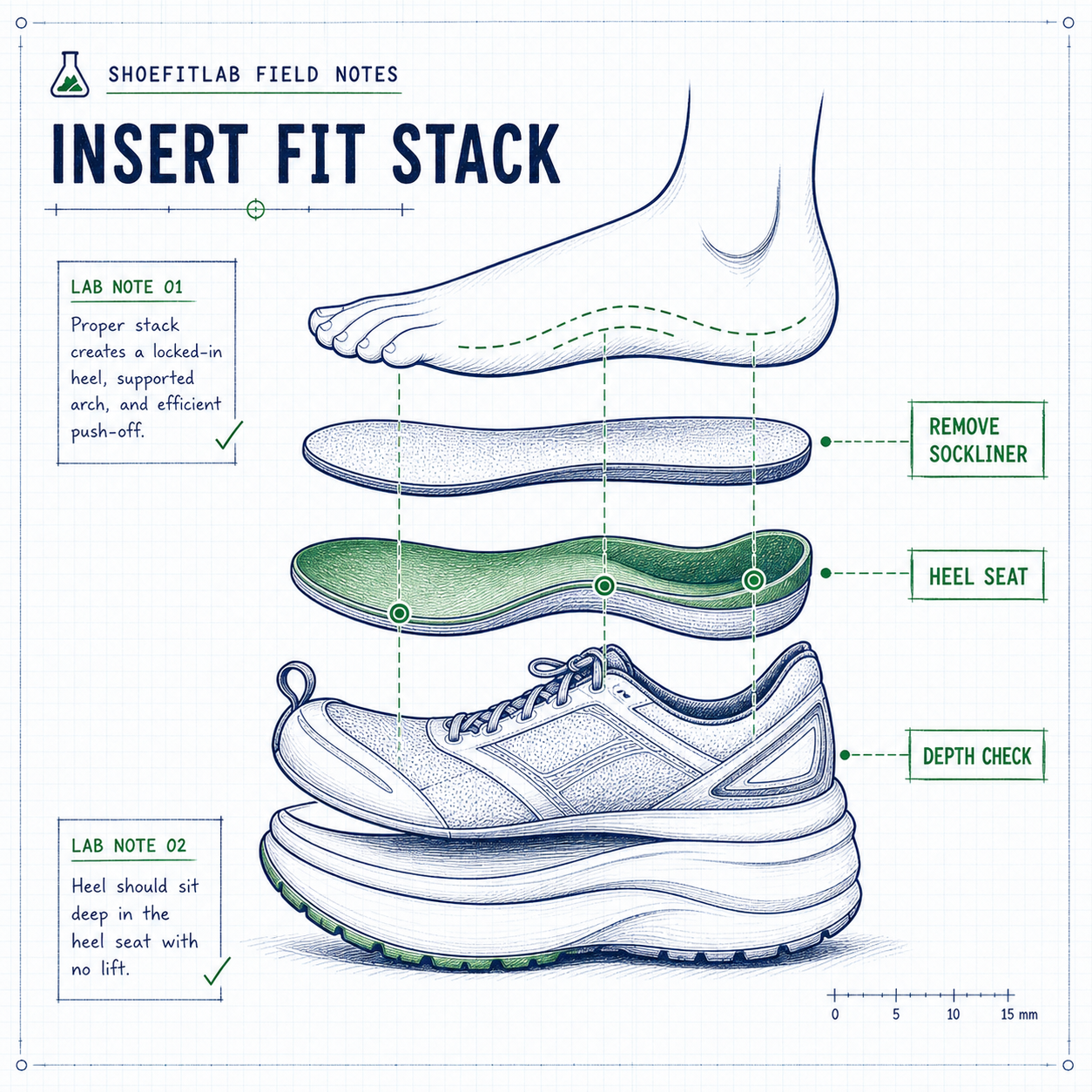 shoe insole removable lace hiding under insole diagram