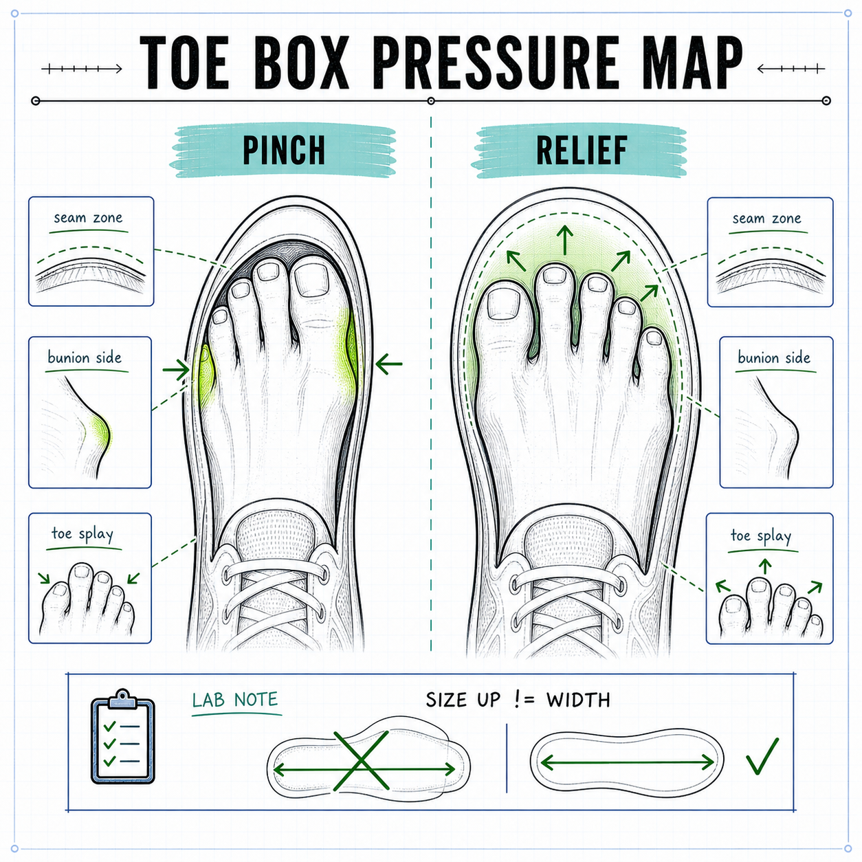 men's boot fit problems toe cramping heel slip instep pressure visual guide