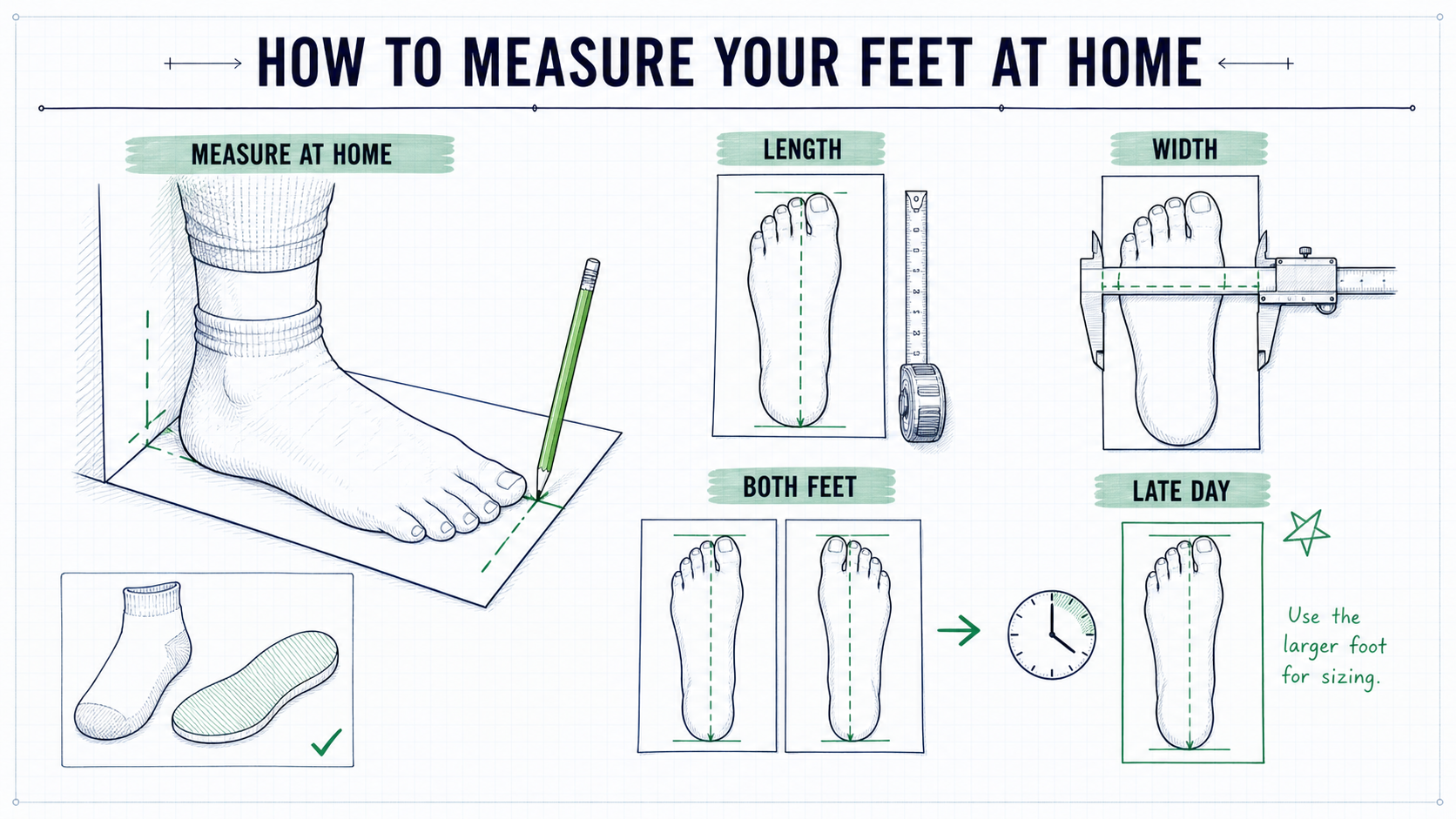 paper tracing method foot measurement tutorial diagram